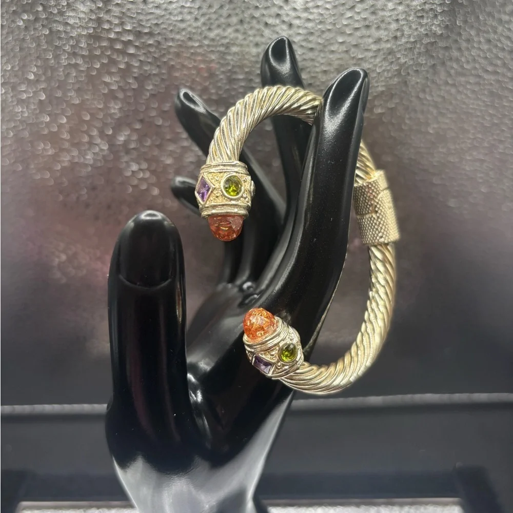 Silver Twisted Bangle with Citrine Gemstone Accents